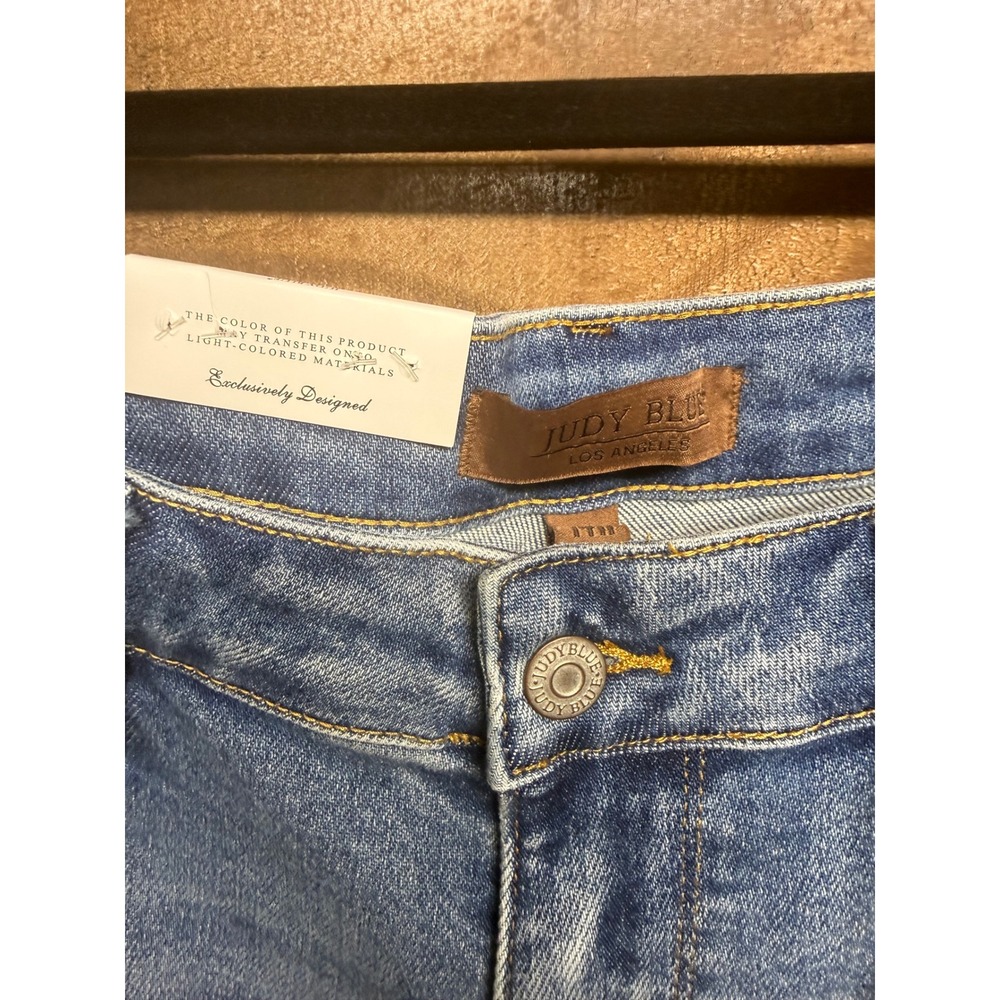 Judy Blue Mid Rise Medium Wash Distressed Hem Kick Flare Jeans JB88979 14W - Picture 7 of 10